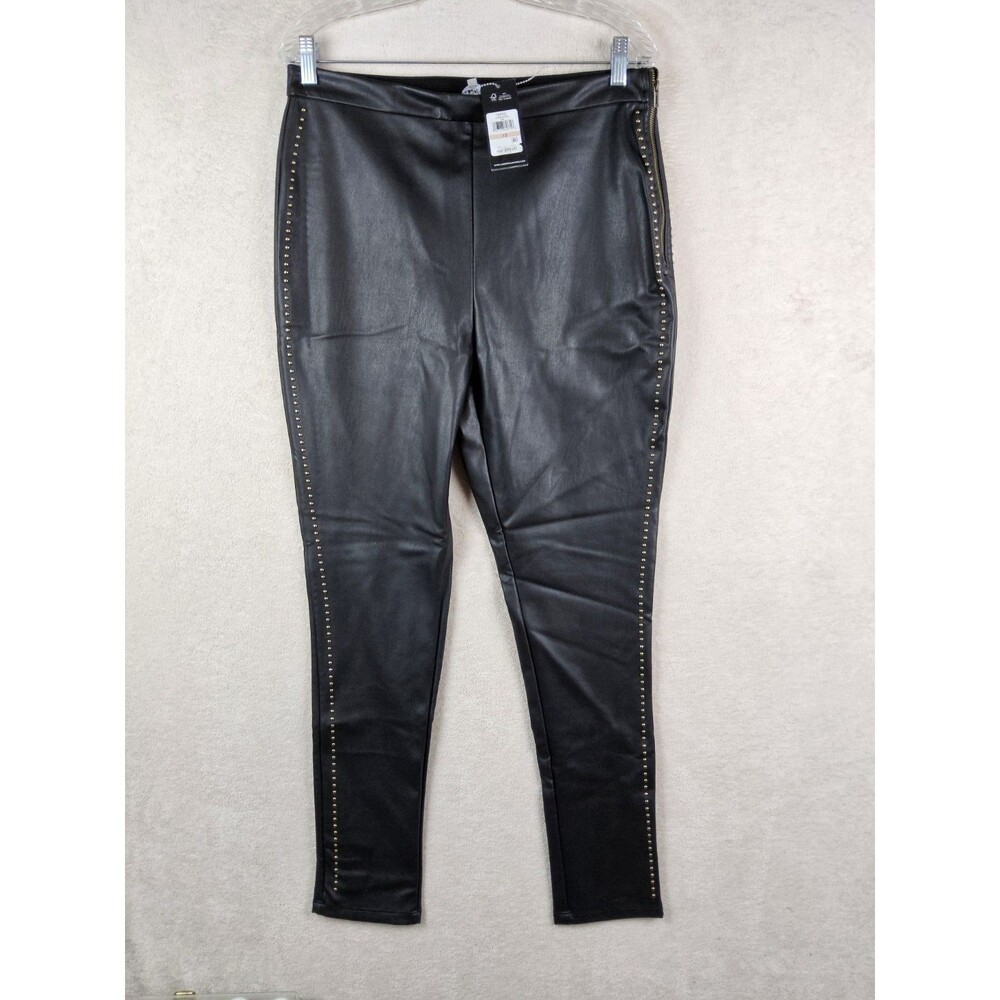 Karl Lagerfeld Paris Women's Vegan Faux Studded Leather Black Pants Size 12